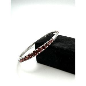 Graduated Garnet Hinged Bangle Bracelet, 7” Sterling Silver.